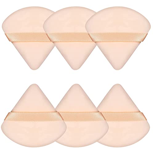 Pimoys 6 Pieces Powder Puff Face Triangle Makeup Puff Cosmetic Foundation Sponge Soft Velour Puff for Loose Powder Setting Powder Makeup Blender Sponge Beauty Makeup Tool(Flesh)