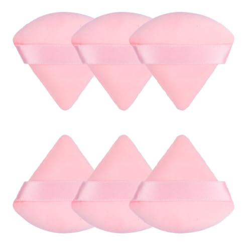 Pimoys 6 Pieces Powder Puff Face Soft Triangle Makeup Puffs for Loose/ Mineral Powder Body Powder Velour Cosmetic Foundation Sponges Beauty Tools(Pink)