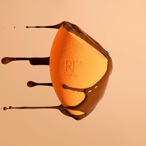 Real Techniques Miracle Complexion Sponge, Makeup Blending Sponge, For Liquid & Cream Foundation, Offers Light To Medium Coverage, Natural, Dewy Makeup, Orange Sponge, Latex-Free Foam, 1 Count
