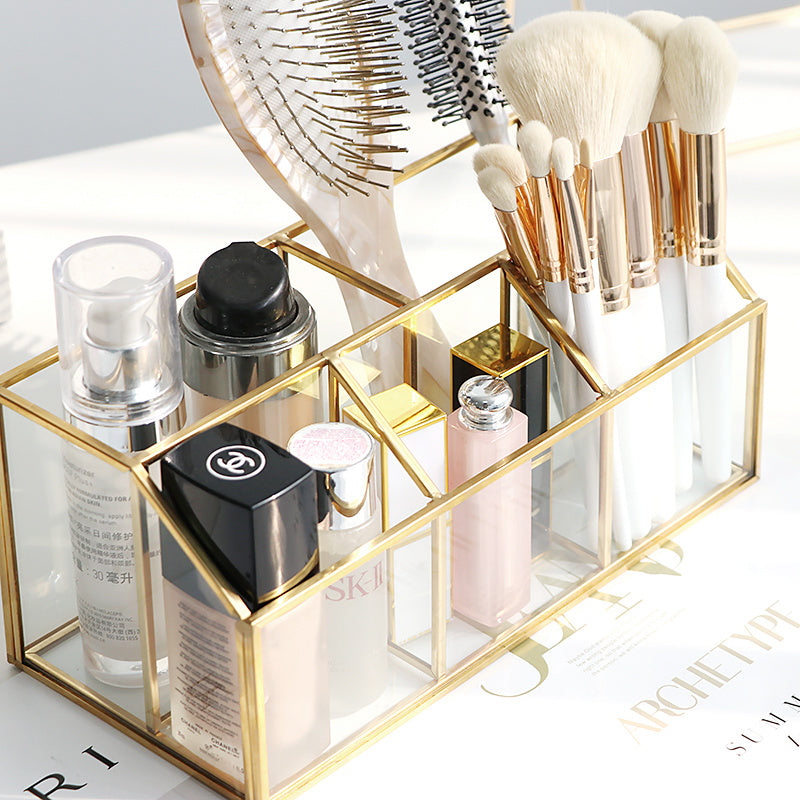 Luxury brass glass cosmetic storage box