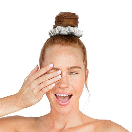 Kitsch Softer Than Silk Hair Scrunchies | Stylish Satin Hair Ties for Girls & Women | Cute Scrunchie for Styling, 5 pack (Silver)