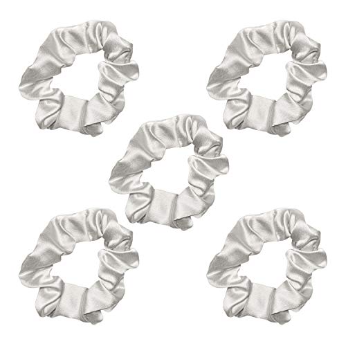 Kitsch Softer Than Silk Hair Scrunchies | Stylish Satin Hair Ties for Girls & Women | Cute Scrunchie for Styling, 5 pack (Silver)