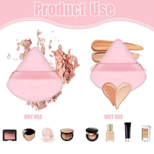 Pimoys 6 Pieces Powder Puff Face Soft Triangle Makeup Puffs for Loose/ Mineral Powder Body Powder Velour Cosmetic Foundation Sponges Beauty Tools(Pink)