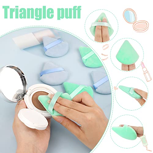 6 Pieces Powder Puff, Triangle Makeup Puff Soft Velour Powder Puffs for Loose Powder Body Powder Cosmetic Makeup Blender Foundation Sponges Beauty Makeup Tools, Blue and Green