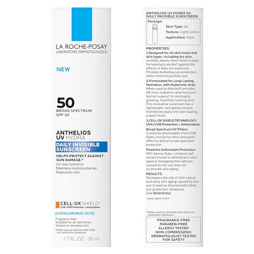 Bundle of La Roche-Posay Hyalu B5 Pure Hyaluronic Acid Serum for Face, Hydrating Serum, Plumps Skin + Anthelios UV Hydra Sunscreen SPF 50, Daily Hydrating Broad Spectrum Invisible SPF Protection