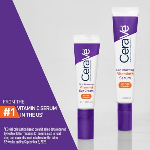 CeraVe Vitamin C Serum & Vitamin C Eye Cream Skin Care Set | Skin Brightening Serum with Hyaluronic Acid for Face & Under Eye Cream with Caffeine for Dark Circles and Puffiness