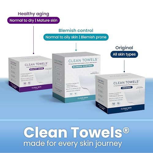 Clean Skin Club Clean Towels XL® Supreme, 100% USDA Biobased Face Towel, Disposable Face Towelette, Eczema Association Accepted, Makeup Remover Dry Wipes, Ultra Soft, 1 Pack, 50 Ct