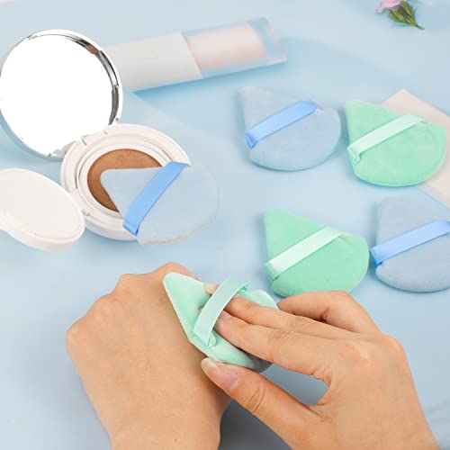 6 Pieces Powder Puff, Triangle Makeup Puff Soft Velour Powder Puffs for Loose Powder Body Powder Cosmetic Makeup Blender Foundation Sponges Beauty Makeup Tools, Blue and Green