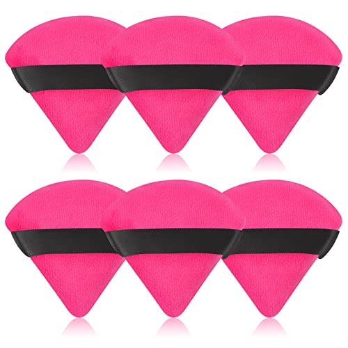 Pimoys 6 Pieces Powder Puff Face Soft Triangle Makeup Puff Velour Puffs for Loose Powder Setting Powder Cosmetic Foundation Sponge Beauty Makeup Tool, Rose Red