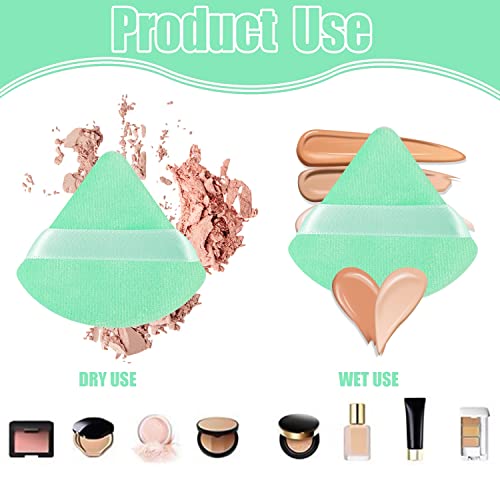 6 Pieces Powder Puff, Triangle Makeup Puff Soft Velour Powder Puffs for Loose Powder Body Powder Cosmetic Makeup Blender Foundation Sponges Beauty Makeup Tools, Blue and Green
