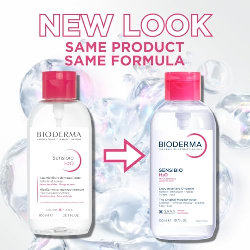Bioderma Sensibio H2O Micellar Water Pump, Makeup Remover Cleanser, Gentle for Skin, Fragrance-Free & Alcohol-Free, Gentle Face Cleanser for Sensitive Skin, 28.7 Fl Oz
