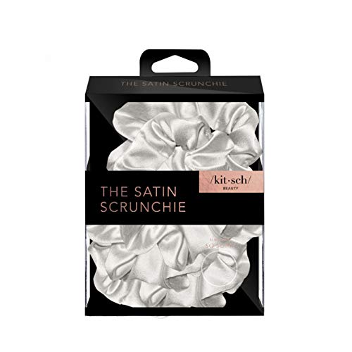 Kitsch Softer Than Silk Hair Scrunchies | Stylish Satin Hair Ties for Girls & Women | Cute Scrunchie for Styling, 5 pack (Silver)