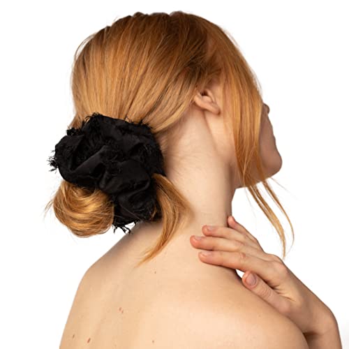 Kitsch Brunch Scrunchies - No Crease Hair Ties for Girls, Scrunchies for Women | Perfect for Daily Wear or Any Occasion - Frayed Black
