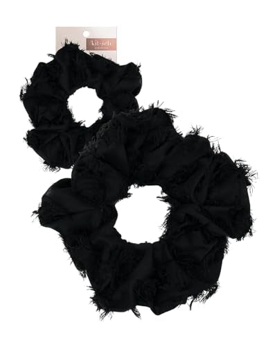 Kitsch Brunch Scrunchies - No Crease Hair Ties for Girls, Scrunchies for Women | Perfect for Daily Wear or Any Occasion - Frayed Black