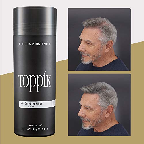 Toppik Hair Building Fibers, White, 55g Fill In Fine or Thinning Hair, Instantly Thicker, Fuller Looking, 9 Shades for Men & Women, Keratin Protein Formula