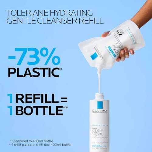La Roche-Posay Toleriane Hydrating Gentle Face Cleanser & Refill, Hydrating Facial Cleanser With Niacinamide + Ceramides, Daily Face Wash For Dry Skin To Normal Skin