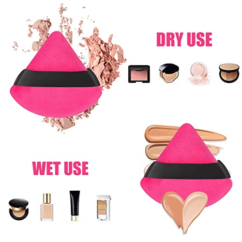 Pimoys 6 Pieces Powder Puff Face Soft Triangle Makeup Puff Velour Puffs for Loose Powder Setting Powder Cosmetic Foundation Sponge Beauty Makeup Tool, Rose Red
