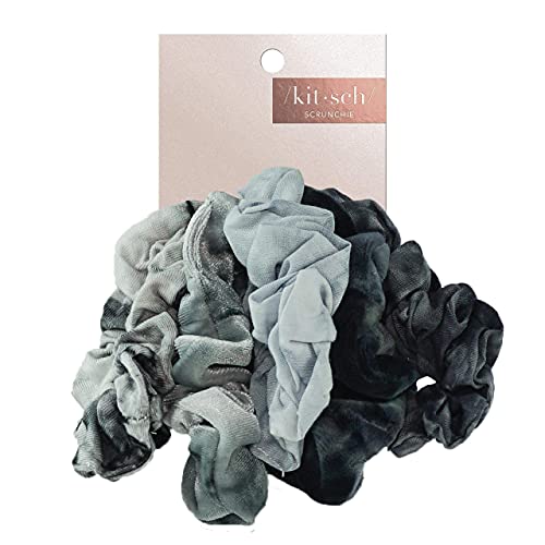 Kitsch Scrunchies for Hair, Hair Scrunchies for Women, Soft Scrunchy Hair Bands, Stretchy, 5 Pack… (Velvet Tie Dye Slate)