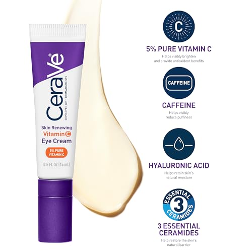 CeraVe Vitamin C Serum & Vitamin C Eye Cream Skin Care Set | Skin Brightening Serum with Hyaluronic Acid for Face & Under Eye Cream with Caffeine for Dark Circles and Puffiness