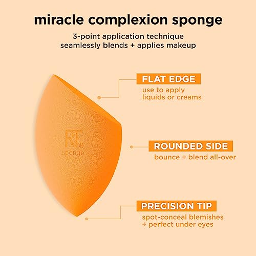 Real Techniques Miracle Complexion Sponge + Miracle 2-In-1 Powder Puff, Makeup Blending Sponge & Dual-Sided Powder Puff, For Liquids, Creams, & Powders, Vegan & Latex-Free, 2 Count