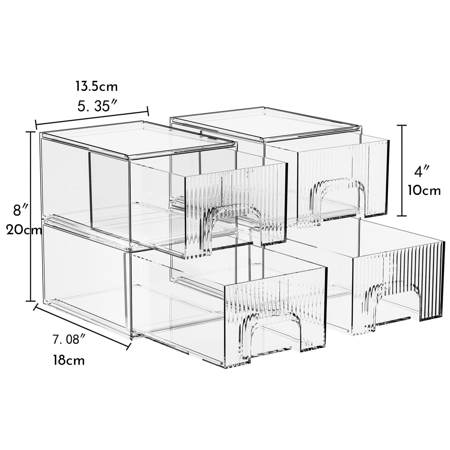 1, 2, 3, 4 Pack Clear Stackable Acrylic Drawers Cosmetic & Home Storage Organizer For Dresser, Vanity, Kitchen Cabinet, Pantry, Under Sink  Plastic Drawers For Makeup, Office Supplies & Small Items