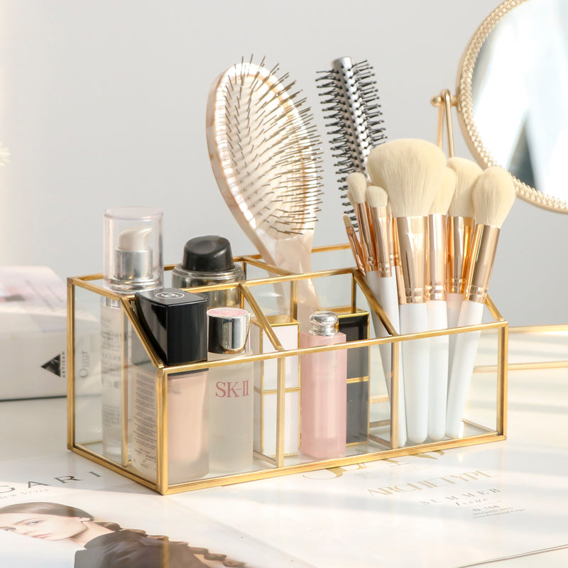 Luxury brass glass cosmetic storage box