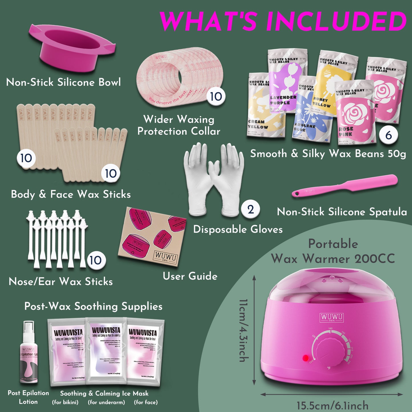 Waxing Kit 56pc Hair Removal Set For Brazilian, Face, Body, Includes Wax Warmer, Wax Beads & Post-Care Kit