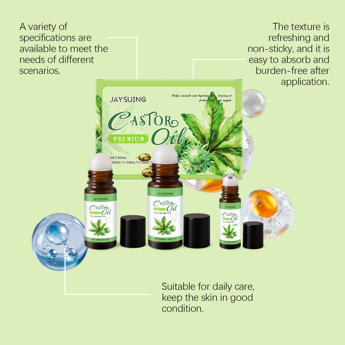 Castor Oil Care Ball Set Gentle Nourishing Tender Skin Care Massage Moisturizing Skin Care