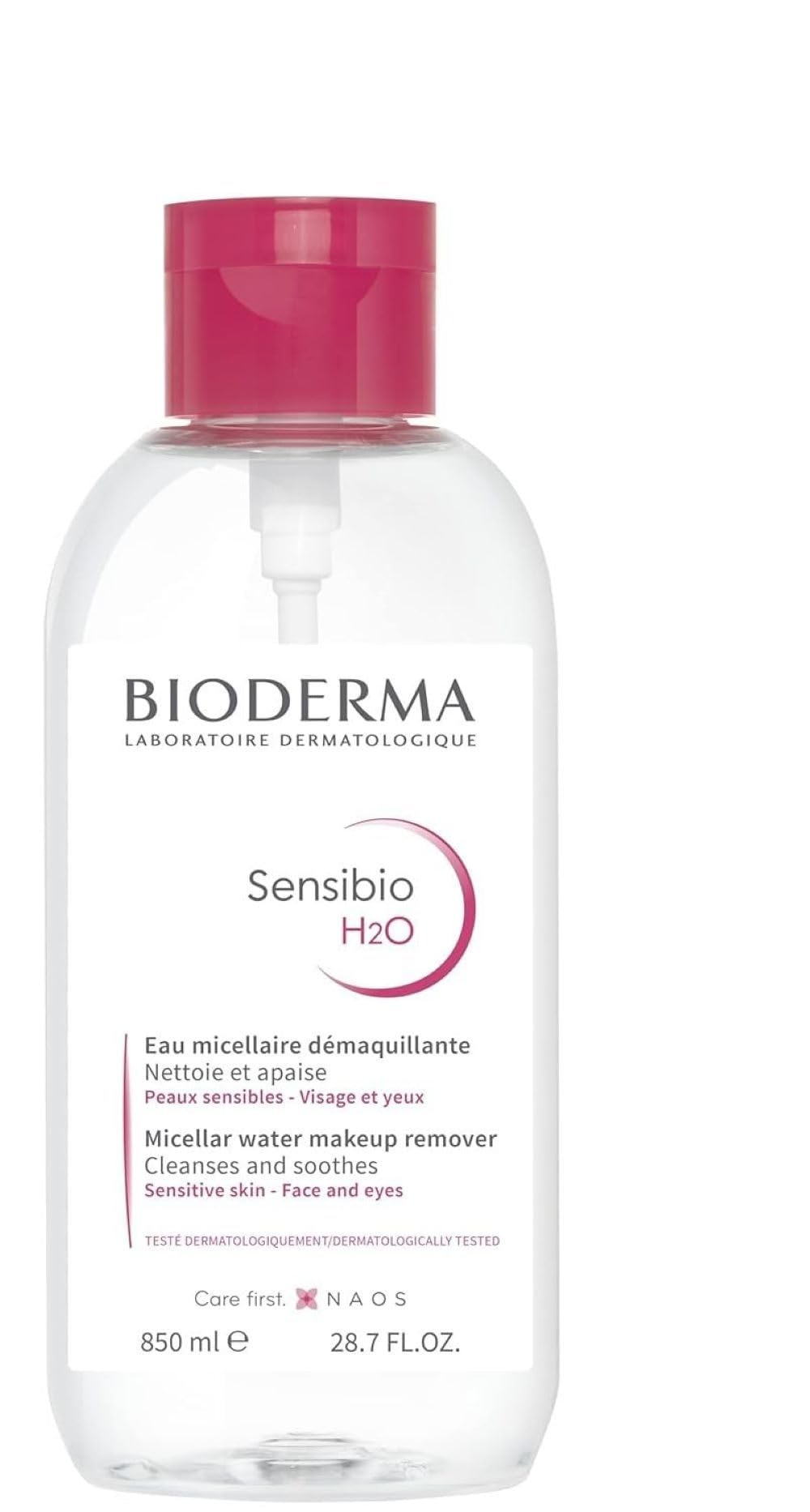 Bioderma Sensibio H2O Micellar Water Pump, Makeup Remover Cleanser, Gentle for Skin, Fragrance-Free & Alcohol-Free, Gentle Face Cleanser for Sensitive Skin, 28.7 Fl Oz