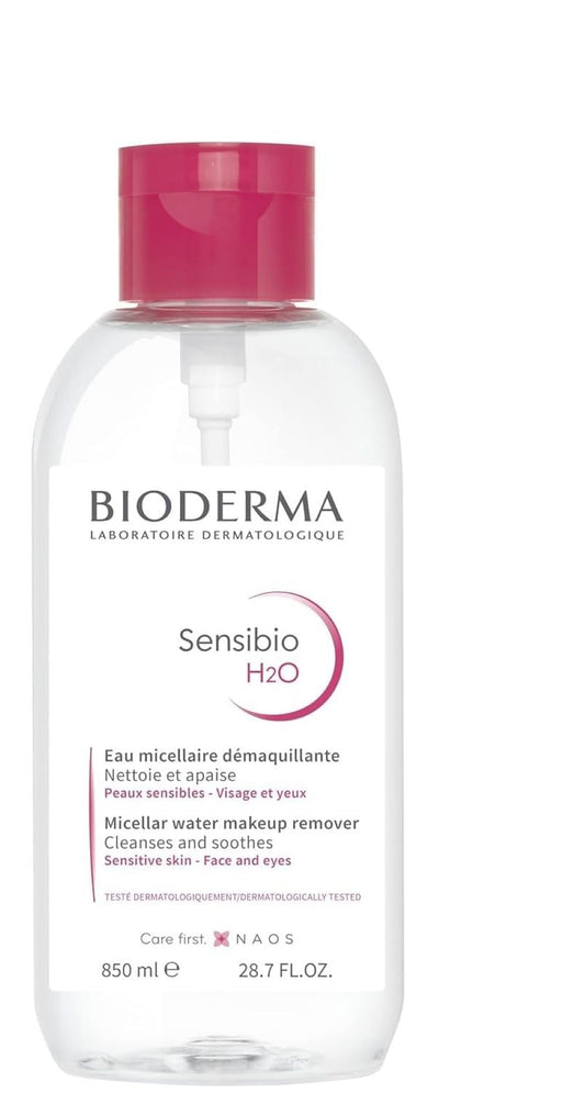 Bioderma Sensibio H2O Micellar Water Pump, Makeup Remover Cleanser, Gentle for Skin, Fragrance-Free & Alcohol-Free, Gentle Face Cleanser for Sensitive Skin, 28.7 Fl Oz