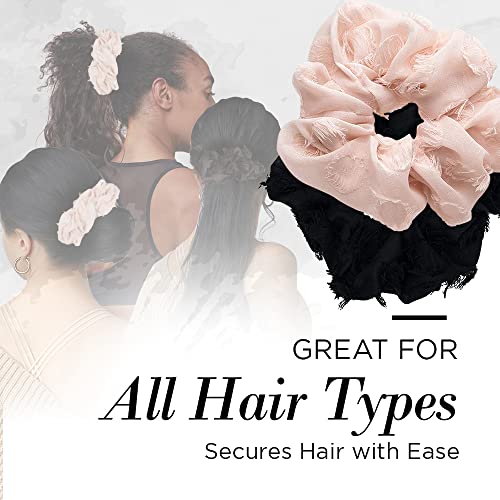 Kitsch Brunch Scrunchies - No Crease Hair Ties for Girls, Scrunchies for Women | Perfect for Daily Wear or Any Occasion - Frayed Black