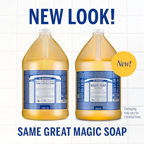 Dr. Bronner's Pure-Castile Magic Soap Liquid (Peppermint, 1 Gallon) – Made with Regenerative Organic Certified Oils - For Face, Hair, Laundry, Dishes- Hand Soaps & Body Wash