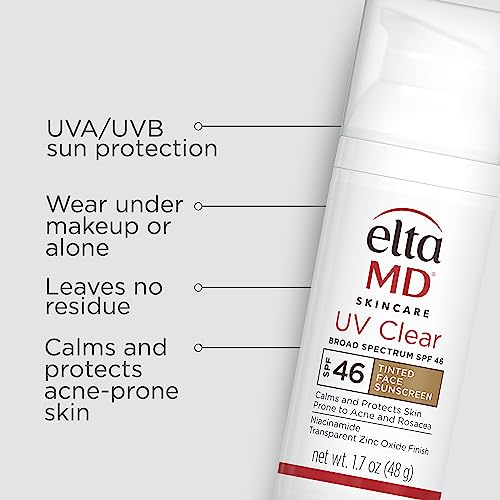 EltaMD UV Clear Tinted Face Sunscreen, SPF 46 Oil- Free Tinted Moisturizer with Zinc Oxide, Dermatologist Recommended Sunscreen, 0.5 oz Pump