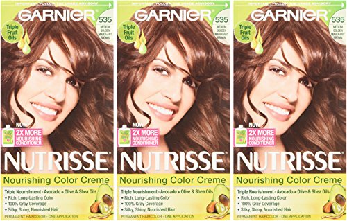 Garnier Nutrisse Nourishing Hair Color Creme, 535 Medium Gold Mahogany Brown, 3 Count (Packaging May Vary)