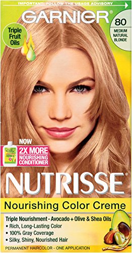 Garnier Nutrisse Nourishing Hair Color Creme, 80 Medium Natural Blonde (Butternut), 3 Count (Packaging May Vary)