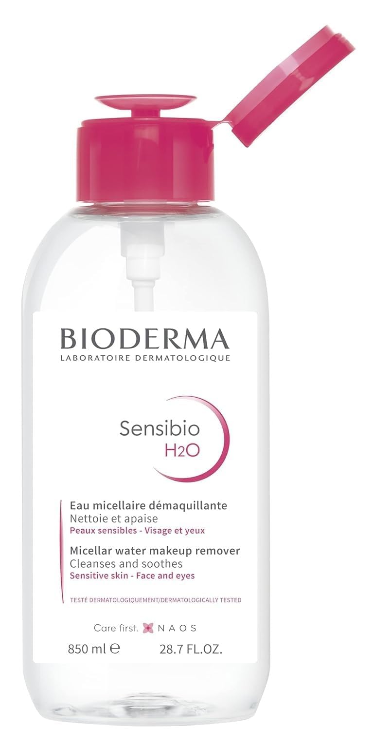 Bioderma Sensibio H2O Micellar Water Pump, Makeup Remover Cleanser, Gentle for Skin, Fragrance-Free & Alcohol-Free, Gentle Face Cleanser for Sensitive Skin, 28.7 Fl Oz