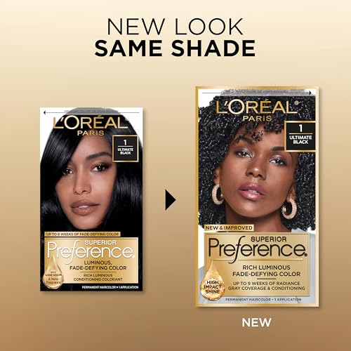 L'Oreal Paris Superior Preference Fade-Defying + Shine Permanent Hair Color, 1.0 Ultimate Black, Pack of 1, Hair Dye