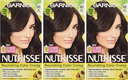Garnier Nutrisse Nourishing Color Creme, 20 Soft Black (Black Tea), 3-Pack (Packaging May Vary)