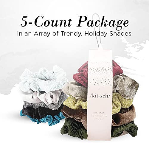 Kitsch Velvet Scrunchies - Large Hair Ties, Ponytail Holders & Hair Bands for Women and Girls, 5pc (Holiday)