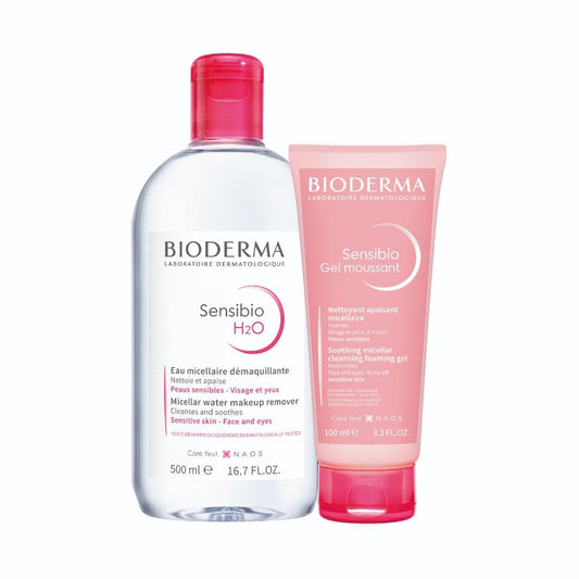 Bioderma Sensibio H2O 500ml + Sensibio Foaming gel 100ml - Soothing Cleansing Bundle