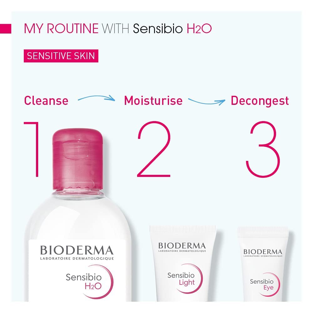 Bioderma Sensibio H2O Micellar Water Pump, Makeup Remover Cleanser, Gentle for Skin, Fragrance-Free & Alcohol-Free, Gentle Face Cleanser for Sensitive Skin, 28.7 Fl Oz