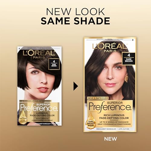 L'Oreal Paris Superior Preference Fade-Defying + Shine Permanent Hair Color, 4 Dark Brown, Pack of 1, Hair Dye