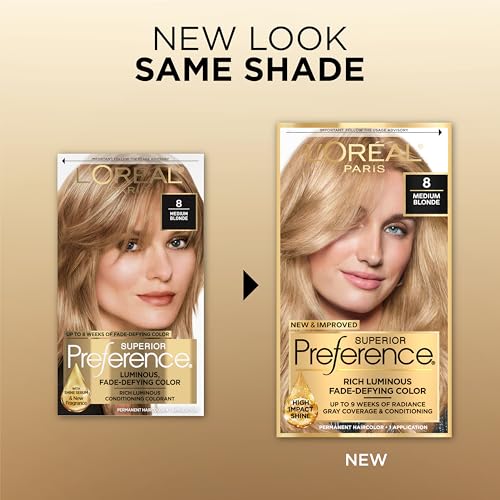 L'Oreal Paris Superior Preference Fade-Defying + Shine Permanent Hair Color, 8 Medium Blonde, Pack of 1, Hair Dye
