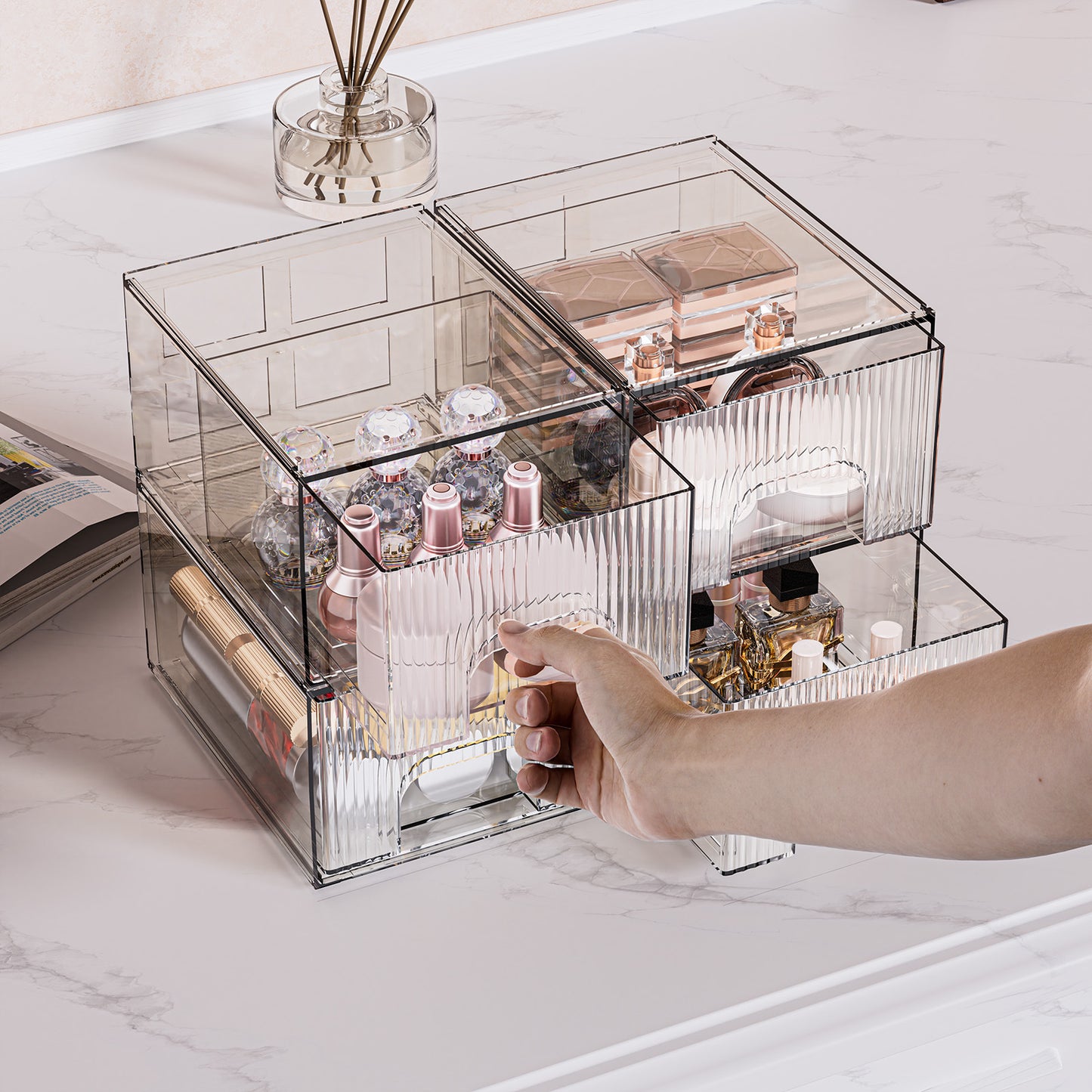 1, 2, 3, 4 Pack Clear Stackable Acrylic Drawers Cosmetic & Home Storage Organizer For Dresser, Vanity, Kitchen Cabinet, Pantry, Under Sink  Plastic Drawers For Makeup, Office Supplies & Small Items