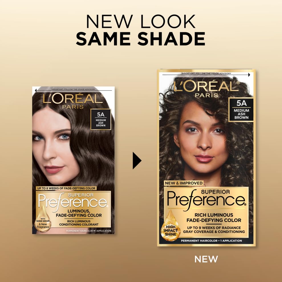 L'Oreal Paris Superior Preference Fade-Defying + Shine Permanent Hair Color, 5A Medium Ash Brown, Pack of 1, Hair Dye