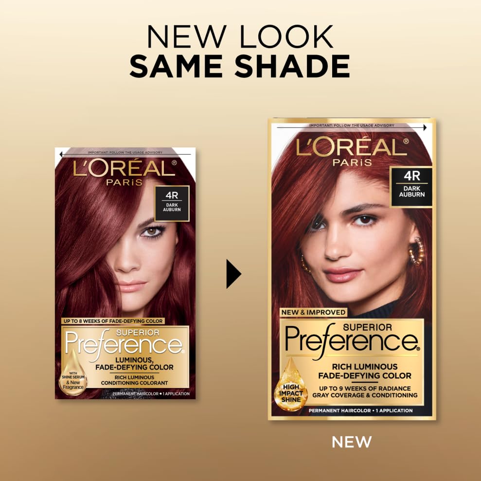 L'Oreal Paris Superior Preference Fade-Defying + Shine Permanent Hair Color, 4R Dark Auburn, Pack of 1, Hair Dye