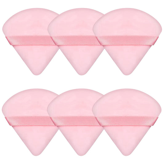 6 Pieces Pink Powder Puff Face Soft Triangle for Loose and Body Powder, Velour Makeup Sponge Set Setting Powder Puff Makeup Tools