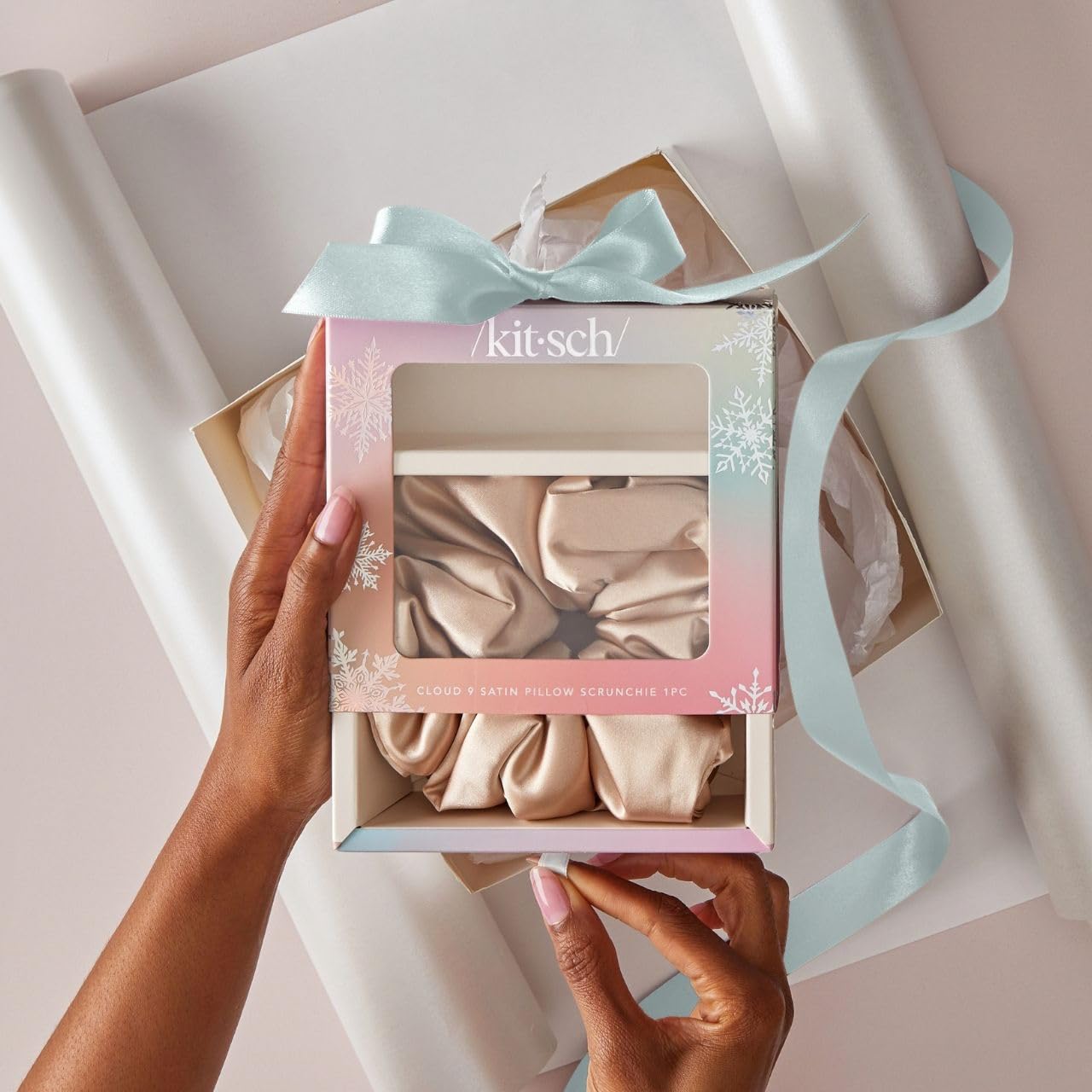 Kitsch Satin Scrunchies For Women - Softer Than Silk Scrunchies, No Crease Hair Ties, Soft Hair Accessories - Perfect For Day And Night Hairstyles - 1pc, Champagne