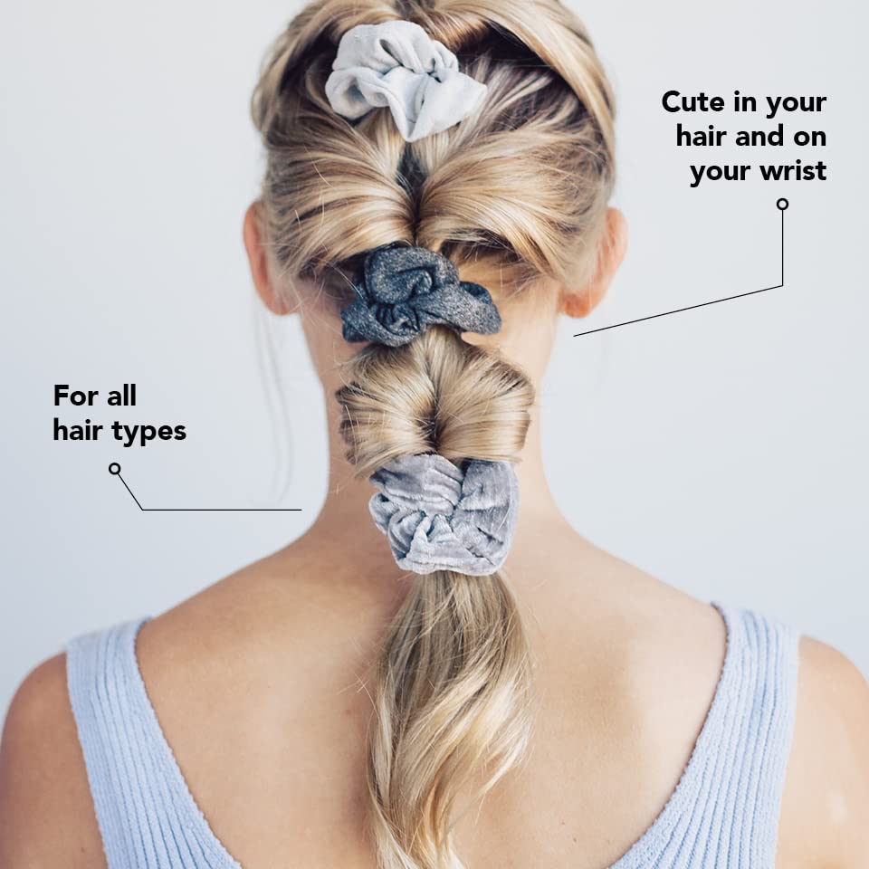 Kitsch Assorted Scrunchies - Large Hair Ties and Ponytail Holders | Cute Hair Bands for Women and Girls, 5pc (BlackGray)