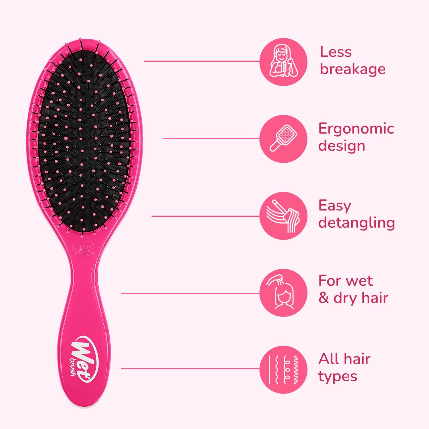Wet Brush Detangling Brush, Original Detangler Brush (Pink) - Wet & Dry Tangle-Free Hair Brush for Women & Men - No Tangle Soft & Flexible Bristles for Straight, Curly, & Thick Hair